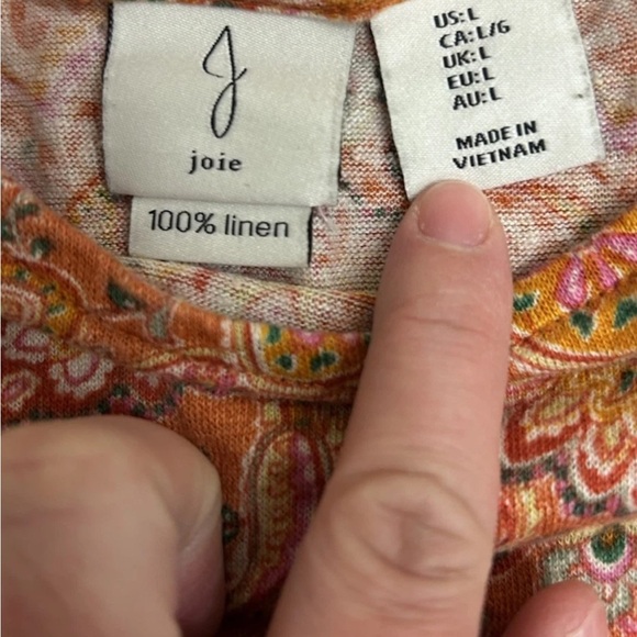 Joie 100% Linen Boho Paisley Kaleidoscope Boxy Top w/ Side Buttons – Size L - Picture 3 of 4